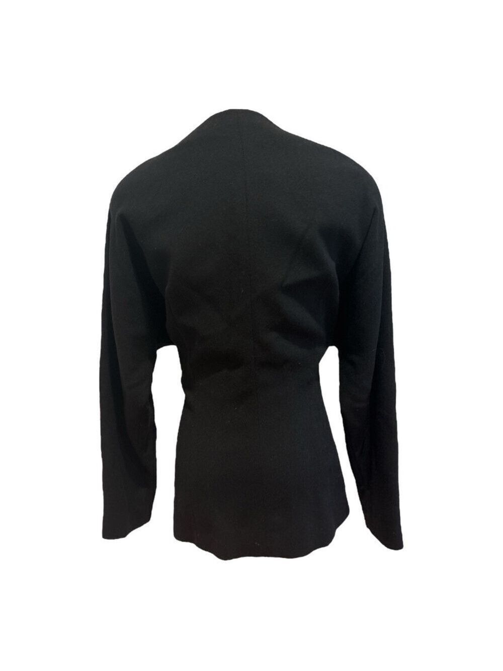 80s ANNE KLEIN CREPE WOOL BLACK BLAZER RAGLAN SLEEVES & RHINESTONE BUTTON SZ 10 - Picture 5 of 8